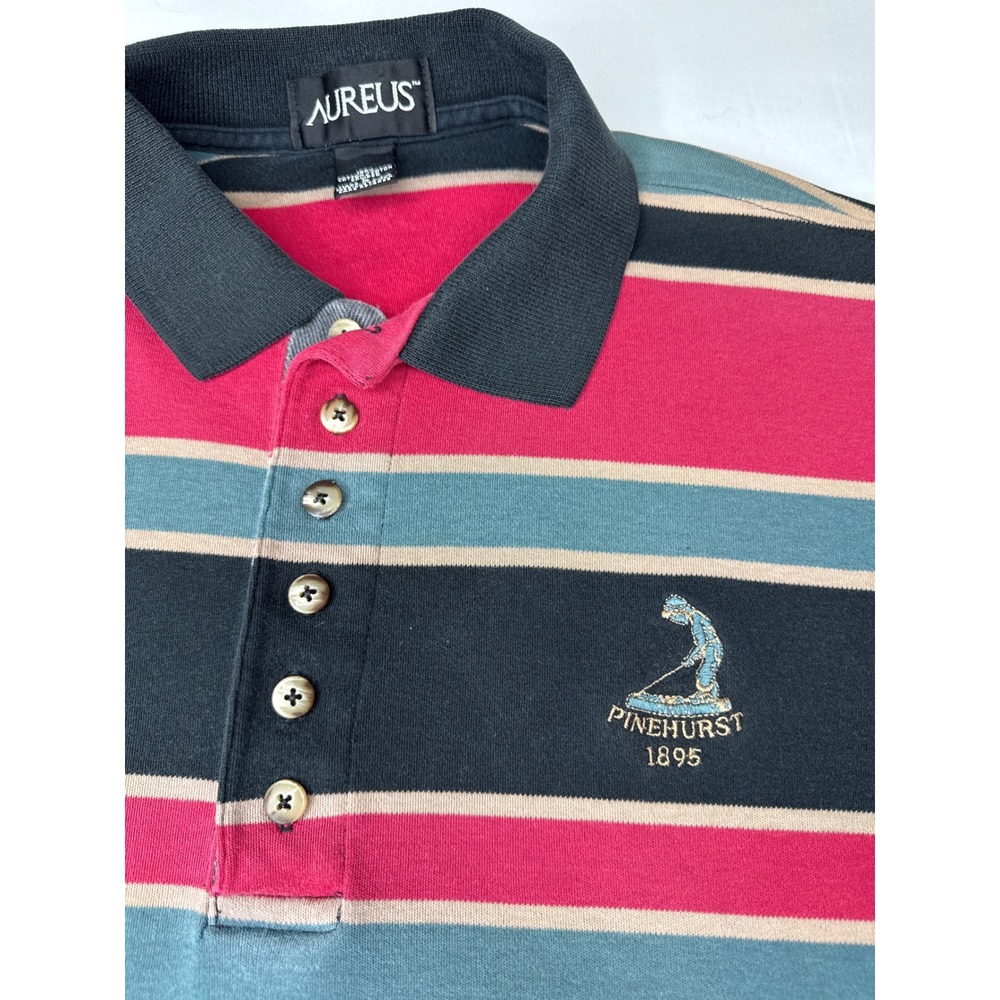 Aureus Pinehurst 1895 Vintage Polo Shirt Mens Large Striped Cotton Made in USA
